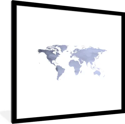 Produktbild von MuchoWow® MuchoWow® Gerahmtes Poster Weltkarte - Silber - Weiß 40x40 cm - Poster mit zchwarzem Bilderrahmen - Poster - Plakat im Rahmen