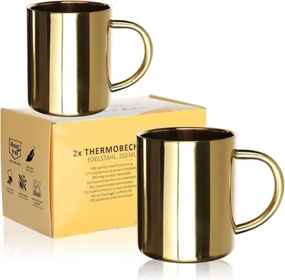Productafbeelding van Famanu thermosbekers, set van 2, 350 ml - goudkleurig