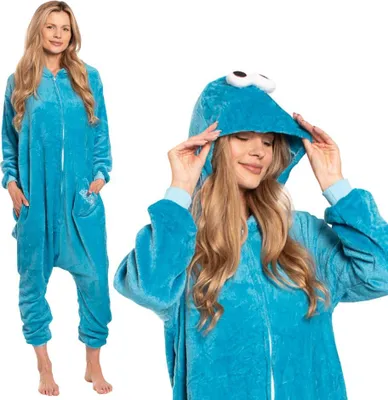 Produktbild von Damen Schlafanzug Einteiliger Kigurumi Onesie Kostüm Krümelmonster 175-185 cm XL