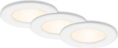Immagine prodotto di Lampade da incasso a LED ultrapiatte, set da 3, 6 W, IP44, bianco, Ø 11,5 cm, plastica Briloner