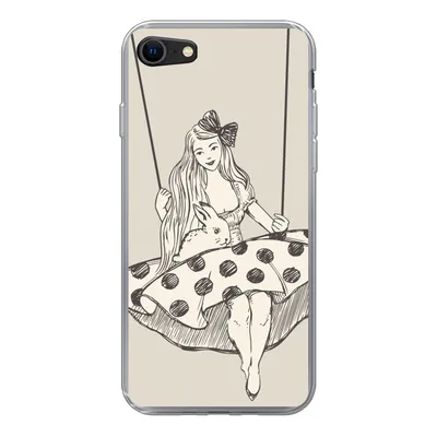 Produktbild von MuchoWow® Handyhülle Schutzhülle Hülle für iPhone 8 Mädchen in gepunktetem Kleid mit Kaninchen Silikon Softcase Handy Hülle - Schutzhaube