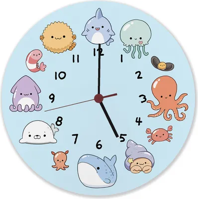 Produktbild von Jelly & Friends Kinderuhr mit süßen Meerestieren Wanduhr aus Alu