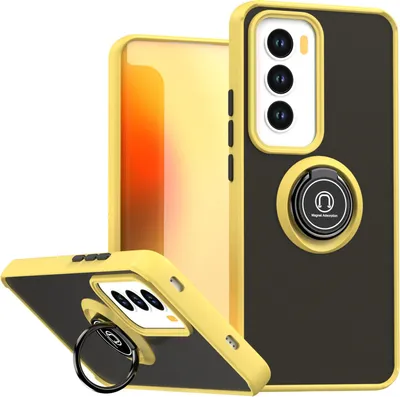 Produktbild von Hülle für Oppo Reno12 Matte Transluzent TPU Stoßfest Schutzhülle mit Ring Halter Ständer Gelb