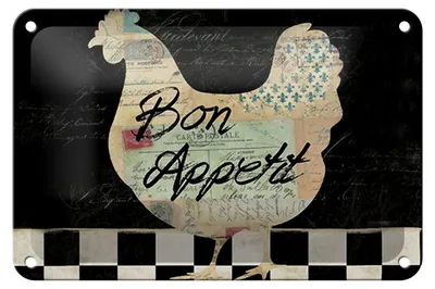 Produktbild von Blechschild Spruch 18x12cm Huhn Hühner Bon Appetit