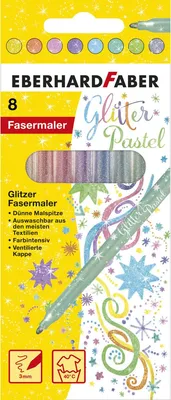 Produktbild von Fasermaler Glitzer Pastell 8er Etui 3mm sortiert. Packung mit 6 Stück