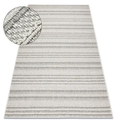 Image de Tapis JERSEY 19233 gris - Lignes, structurelles, boucle BOHO beige 60x100 cm