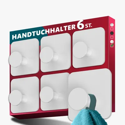 Produktbild von Lindenstein Handtuchhalter ohne Bohren, 6er-Set, selbstklebend, Edelstahl, silber, für Bad und Fliesen