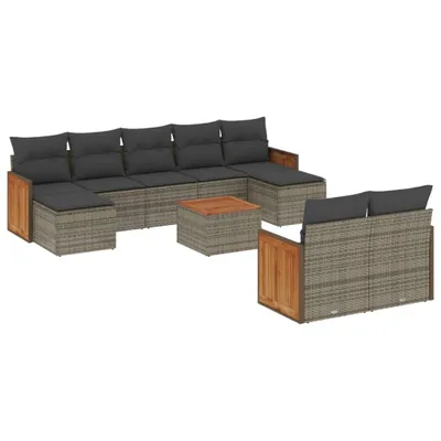 Produktbild von vidaXL 10-tlg. Garten-Sofagarnitur mit Kissen Grau Poly Rattan
