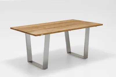 Produktbild von Gartentisch Noha 200x95 Tischplatte Teakholz Trapezkufe Edelstahl gebürstet