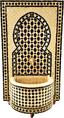 Produktbild von Marrakesch Gartenbrunnen Zimmerbrunnen aus original marokkanische Mosaik 107 cm Gross | Brunnen als Gartendeko Terassendeko & Balkon Deko | Springbrunnen Inkl. Pumpe für entspannenden Wasserfall