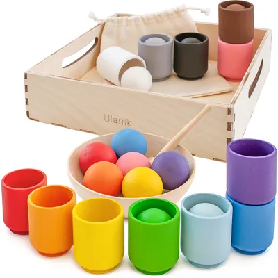 Produktbild von Ulanik Montessori Holzspielzeug "Balls in cups big“ für Kinder