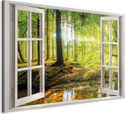 Produktbild von Italienischer Leinwand Leinwandbild - Window: View on Forest 90x60 cm Landschaften c-C-0084-b-a