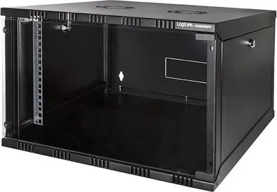Produktbild von LogiLink W06A54B, Wandmontiertes Regal, 6U, 50 kg, Sperrschloss, Schwarz
