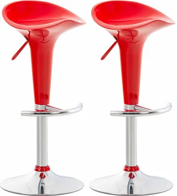 Produktbild von 2er Set Barhocker CEKOT - Kunststoff Rot 37x37x87 cm | Barstuhl Höhenverstellbar Drehbar Tresenhocker Tresenstuhl Kneipenhocker Kneipenstuhl