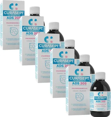 Produktbild von 5x 200 ml Curasept Mundspülung ADS 205 mit 0,05 Chlorhexidin + 0,05 Fluoride