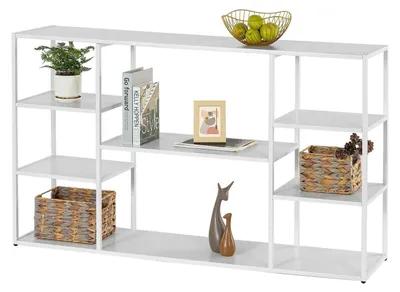 Obrázek produktu pro Konferenční stolek 140 cm, úzký, s úložnými plochami. Čtyřpatrová knihovna, bílá, rozměry 140x30x80 cm