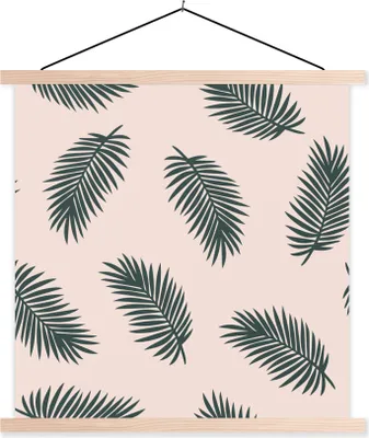 Produktbild von MuchoWow® Textilposter Sommer - Palmenblätter - Pastell 60x60 cm mit holzfarbenen Rahmen - Wanddekoration