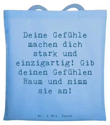 Produktbild von Mr. & Mrs. Panda Schultasche Spruch Emotionen ausdrücken - Sky Blue - Geschenk, Jutetasche, annehmen, Glück, Shopping Tasche, Herzblut, Einkaufstasche, Mut, Vertrauem