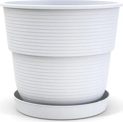Produktbild von plastard Blumentopf Milano Design Weiß mit Untersetzer, Ø 22cm, H 19cm, 4-6 Liter, aus recyceltem Kunststoff, wetterbeständig, für Garten, Balkon, Terrasse, Fensterbank
