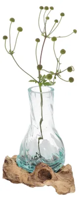 Produktbild von Vase aus Recyclingglas, Glasvase auf Wurzelholz - M16, Braun, Glas,Holz, 27*18*17 cm, Vasen & Blumentöpfe