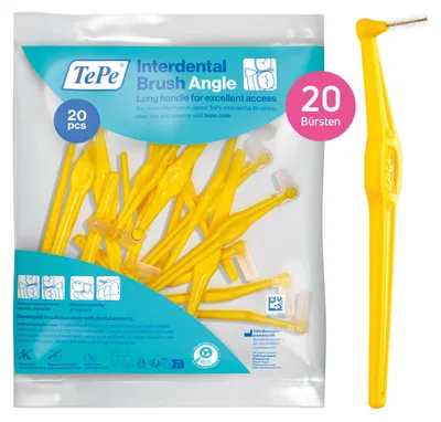 Produktbild von 20-Pack TePe Interdentalbürste Angle Gelb, ISO-Größe 4, 0,7mm, Zahnzwischenräume