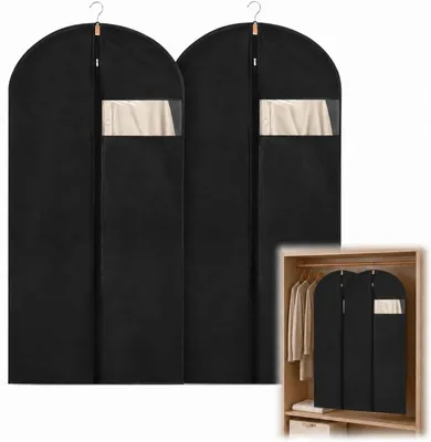 Productafbeelding van Kledingzakken 120 x 60 cm - Set van 2 - Zwart - Scheurbestendig Peva - Pakken en jassen