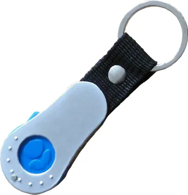 Produktbild von Metall-Schlüsselanhänger / mit Einkaufschip / Farbe: silber-blau