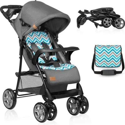 Productafbeelding van Unyqoos® lichte kinderwagen, geschikt tot 15 kg – gebruik vanaf ongeveer 6 maanden tot ongeveer 3 jaar, 5-punts veiligheidsgordel, verstelbare rugleuning tot ligpositie, snel opvouwbaar