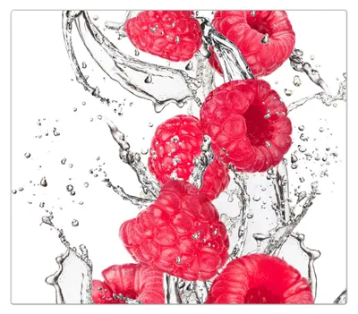 Produktbild von Spritzschutz Herdabdeckplatte Schneidebrett aus Glas Himbeeren im Wassersplash 1-Teilig (60x52cm)