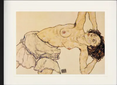 Produktbild von Egon Schiele Gerahmtes Bild Mit Edlem Passepartout | Wand-Bilder | Im Bilderrahmen - Kniender Weiblicher Halbakt Nach Links Geneigt, 1917 (60 x 80 cm)