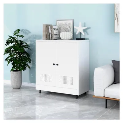 Produktbild von Aktenschrank Büroschrank Lagerschrank Metallschrank Mehrzweckschrank Buffetschrank Flurschrank, Aufbewahrungsschrank aus Metall mit verstellbarem Regal (Weiß)