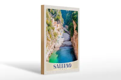Produktbild von Holzschild Reise 20x30cm Salerno Insel Boot Strand Sonne
