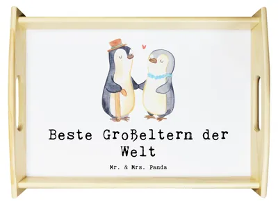 Produktbild von Mr. & Mrs. Panda Tablett Pinguin Beste Großeltern der Welt - Weiß - Geschenk, Servier, Geburtstag, Oma, Geschenkidee, betttablett, Kleinigkeit, Deko, Dekotablett, Opa