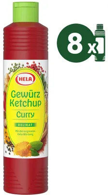 Produktbild von 8 x Hela Ketchup Curry delikat Gewürzketchup 800 ml Flasche Ketchupflasche Soße