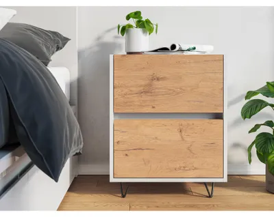 Produktbild von Posseik Nachttisch Industrial A 50 cm Weiß & Eiche Front