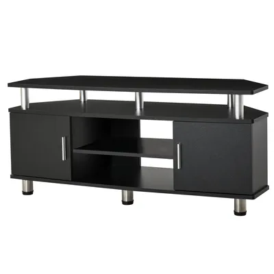 Image de HOMCOM Meuble TV meuble télé bois banc TV pour téléviseur jusqu'à 55 pouces avec grand plateau, placards à portes et compartiment ouvert pour salon chambre à coucher, 120 x 40 x 52 cm, noir