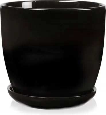 Zdjęcie produktu dla Ceramiczna doniczka z podstawką 13 cm czarna