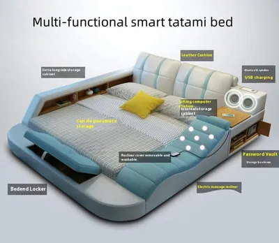 Produktbild von Multifunktionales Bett Moderner Stil Beigefarben Holzrahmen Weich