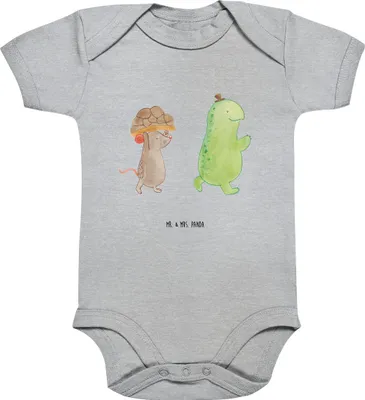 Produktbild von Mr. & Mrs. Panda Strampler Baby Schildkröte Maus 12. - 18. Monat - Heather Grey - Geschenk, overall, Freunde, Kurzarmbody, Beste, Babybody, Babystrampler