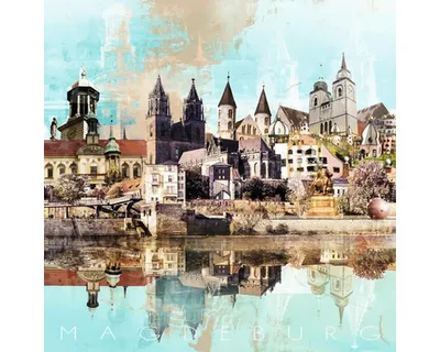 Produktbild von Glasbild Magdeburg Elbe Wahrzeichen I 50x50 cm