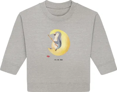 Produktbild von Mr. & Mrs. Panda Organic Baby Pullover Pinguin Mond 12. - 18. Monat - Heather Grey - Geschenk, Spruch, Bullover, Angel, Süßigkeiten, Müde, Erschöpft