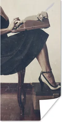 Produktbild von MuchoWow® Poster Schreibmaschine - Vintage - Frau 75x150 cm - Dekoration für die Wände