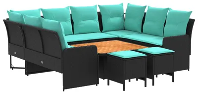 Immagine prodotto di Set di mobili vidaXL con cuscini, 8 pezzi, nero e turchese, in rattan PE