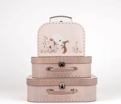 Image de set de valises pour enfants 3 pièces rose avec motif de lapin