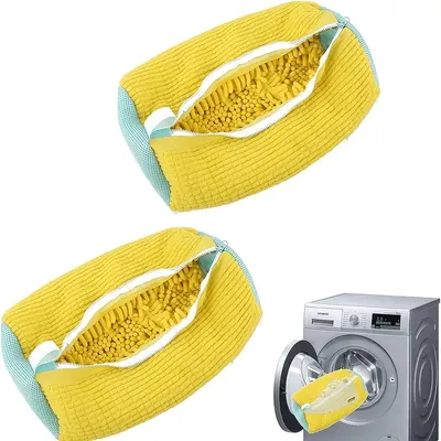 Produktbild von 2 Stück Schuhbeutel Waschmaschine Schuhwaschbeutel, Waschbeutel Sneaker Schuhe Wäschesack mit 360°Reinigungsflaum und Reißverschluss, Schuhsack