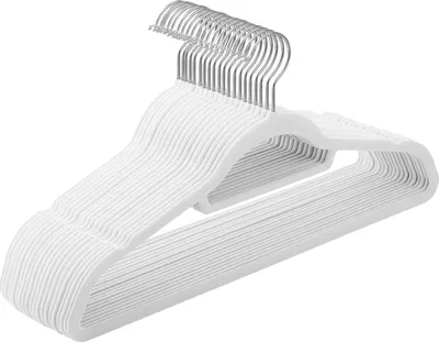 Produktbild von 20 Stück Samt-Kleiderbügel - 06 cm dick - Jackenbügel für Kleidung - rutschfest - 360° drehbarer Haken - weiß