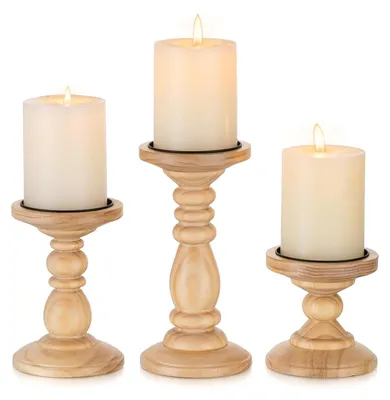 Immagine prodotto di Portacandele in legno per candele a colonna, set da 3
