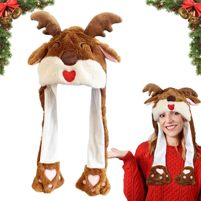Imagen del producto de Gorro de Navidad de felpa con orejas móviles, talla única, para adultos y niños