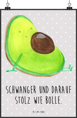 Produktbild von Mr. & Mrs. Panda Bild Avocado Schwangerschaft DIN A2 - Grau Pastell - Geschenk, drucke, Wunder, Posterdruck, Wanddekoration, Baby, Schwanger, wanddeko, Babyparty