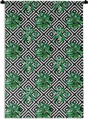 Produktbild von MuchoWow® Wandteppich Wandbehang Jahrgang - Monstera - Muster 90x135 cm Tapisserie Dekoration Wandtuch - Baumwolle - Wandskulptur